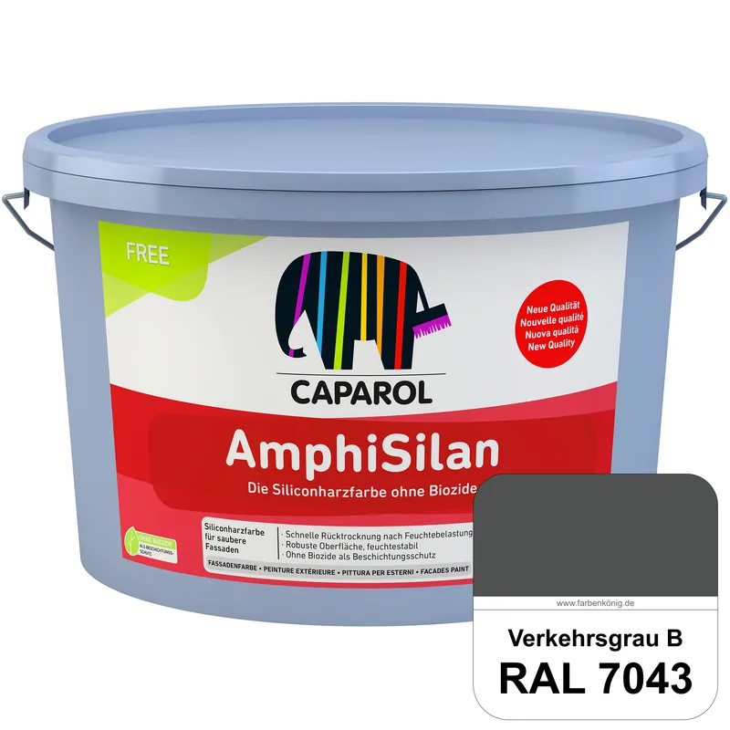 AmphiSilan FREE (RAL 7043 Verkehrsgrau B) Mineralmatte Fassadenfarbe in spezieller Siliconharz-Binde Begrenztes Angebot