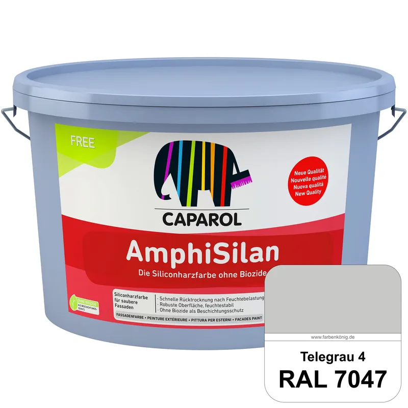 Neue Kollektion AmphiSilan FREE (RAL 7047 Telegrau 4) Mineralmatte Fassadenfarbe in spezieller Siliconharz-Bindemitt