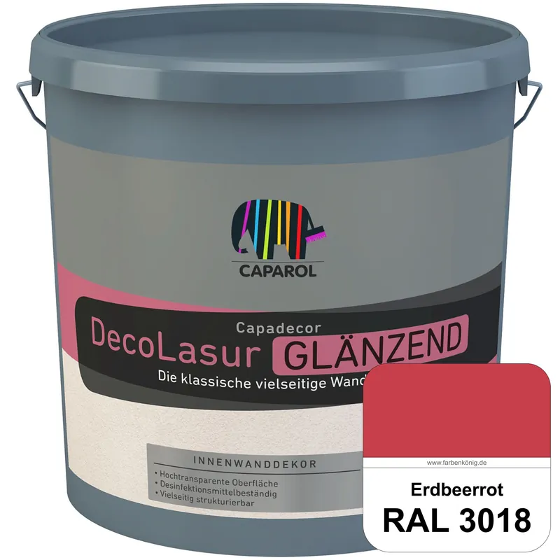 Abverkauf Capadecor DecoLasur Glänzend (RAL 3018 Erdbeerrot) Glänzende Lasurfarbe auf Dispersionsbasis (innen)